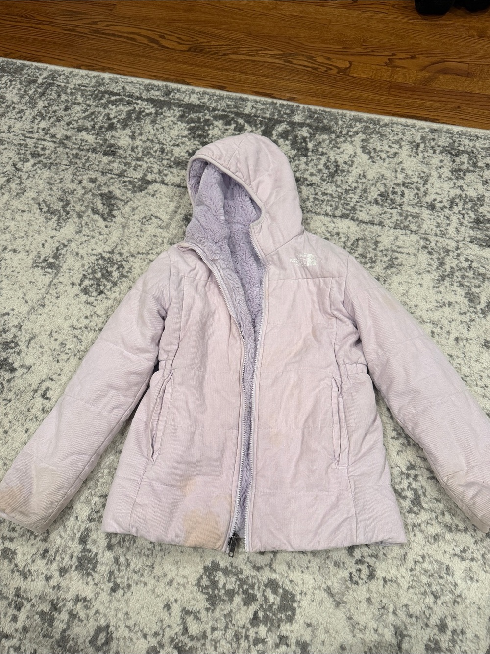 The North Face Girls' Light Purple Hooded Puffer Jacket - reversible